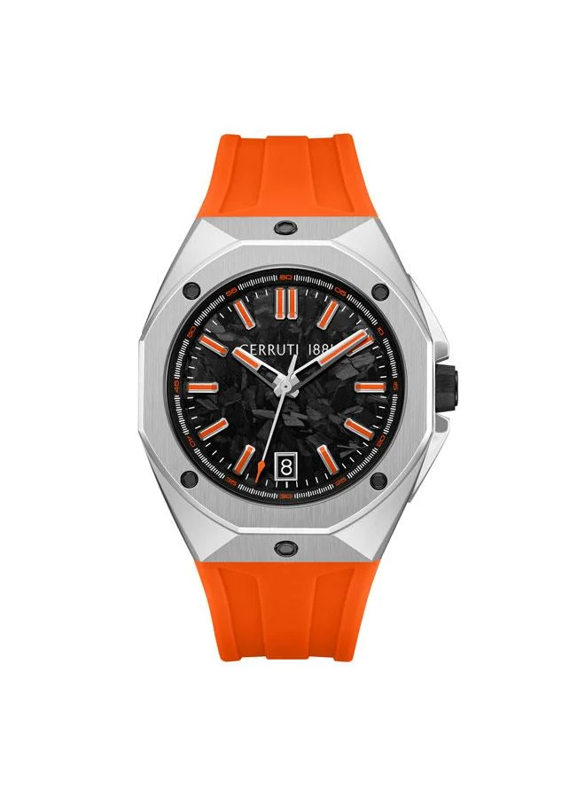 CERRUTI 1881 Arezzo Black Carbon Dial Silicone Strap Analog Watch for Men, 41mm